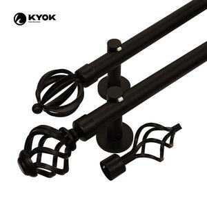 Tringles à rideaux noires KYOK de 3/<span class=keywords><strong>4</strong></span> po de diamètre avec embouts torsadés en forme de cage, tringles à rideaux extensibles pour fenêtres - Product Image 1