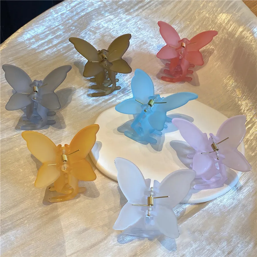 XIXI Cute Butterfly Shape Transparent Frosted Hair Claw Clip Midsize Resin Hair Accessories For Women Girls