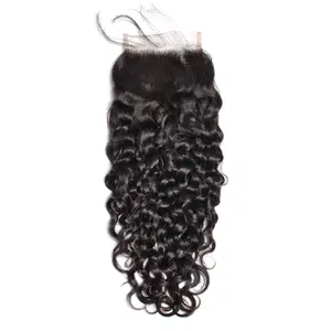 Wholesale price brazilian virgin human hair water wave lace closure, free part middle part three part human lace closure