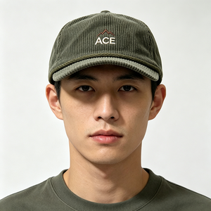 Casquette de baseball en velours côtelé personnalisée avec broderie, unisexe, souple, 6 panneaux, style vintage rétro, logo ACE Mountain, boucle réglable - Product Image 1