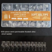 600 pièces d'art d'ongle en boîte pliées sans trace sans sculpture autocollant complet demi-givré court carré Ballet faux ongles doigts français