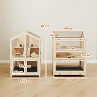 Jaula de madera para hámster, casa para animales pequeños con plataforma de malla de alambre, bandeja extraíble, techo inclinado, multinivel, para mascotas de interior
