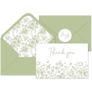 Biglietti di Auguri Floreali Verde Salvia, Biglietti Vuoti per Messaggi, Biglietti di Ringraziamento con Buste e Adesivi per Matrimoni e Addii al Nubilato - Product Image 1
