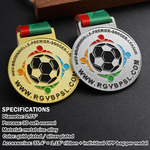 Amostra Grátis Fábrica Personalizada Medalhas Esportivas de Metal com Logotipo Esmaltadas Prêmio Medalha 2D 3D Ouro Prata Futebol Americano Futebol com Fita - Product Image 2