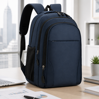 Sac à dos Oxford bleu marine avec compartiments multiples, poche avant et poches latérales en mesh, idéal pour les voyages et les ordinateurs portables