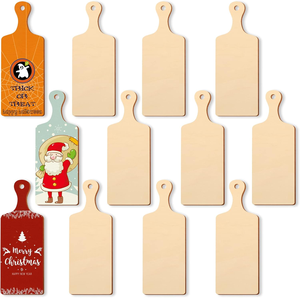 JUNJI 12 pièces Mini planche à découper en bois <span class=keywords><strong>avec</strong></span> poignée Petite planche à découper Craft <span class=keywords><strong>Paddle</strong></span> <span class=keywords><strong>Board</strong></span> pour bricolage maison cuisine Baby Shower Party - Product Image 1