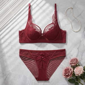 Elegant Red Lace Bra and Bikini Panties <b>Set</b> with Underwire Full Cup Design For Women <b>Sexy</b> Lingerie <b>Set</b> Comfortable Intimates - Product Image 2
