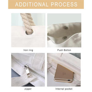 Tùy chỉnh in logo có cấu trúc bền vững <span class=keywords><strong>Tote</strong></span> Túi bông màu Quà Tặng vải mua sắm túi với túi bên ngoài - Product Image 5