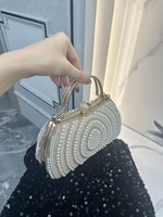 PLAYMAX Tas Wanita Baru Klasik Berhiaskan Rhinestone Mutiara dengan Penutup Magnetik, Bahan Poliester, Tas Malam, Tali Rantai, Tas Selempang, Dompet Clutch