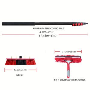 Kit de Herramientas Telescópicas de Aluminio de 20 pies para Limpieza de Ventanas con Agua, Cepillo, <span class=keywords><strong>Limpiacristales</strong></span>, Dispensador de Jabón, Extensión, Limpiador de Paneles Solares - Product Image 3