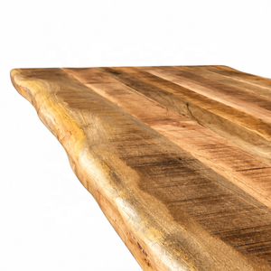 Table à manger moderne en bois massif avec bord naturel, pieds en métal en forme de X, plateau rectangulaire, mobilier de salle à manger pour 4 personnes, pour la maison et la cuisine - Product Image 3