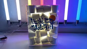 Kotak lampu kreatif akrilik dengan cangkir kertas | Tanda LED kustom | Lampu dekoratif unik