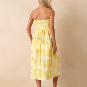 Robe midi plissée sans bretelles à imprimé plage été 2026, robe hawaïenne personnalisée en lin et coton - Product Image 3