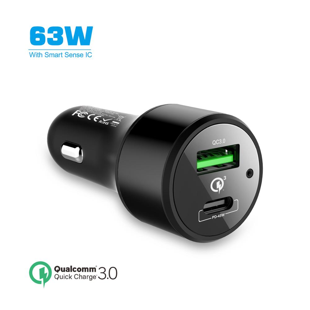 63 Вт на 2-портный Dual cargadores para celular para Карро автомобильное зарядное устройство USB C PD 45 Вт + QC 3,0 18W зарядное устройство для сотового телефона пункт Карро