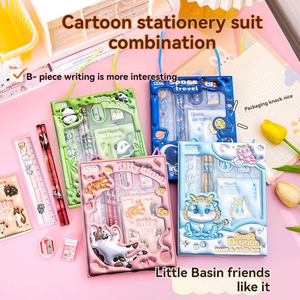 סט כלי כתיבה לילדים 61 חלקים, תלת מימדי, מצויר, מתנה לבית ספר יסודי, סט עפרונות - Product Image 3