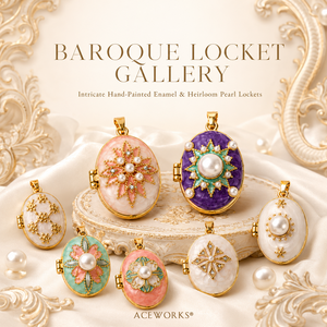 Galería de Relicarios Barrocos |   Colgante de latón chapado en oro de 18 quilates con esmalte pintado a mano y perlas florales, ideal para la creación de joyas. - Product Image 6