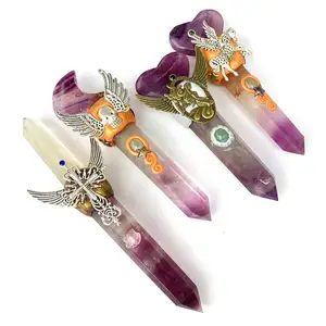 Natural Magic Stick Amethyst Fluorite Heart Moon Shape Points Wand Crystal Pharaoh Wand