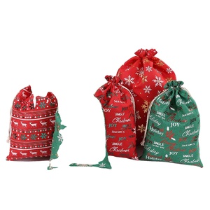 Bolsa de Regalo Navideña Roja, Bolsa de Yute Fina con Cordón, Nueva Bolsa de Embalaje para Regalos - Product Image 1