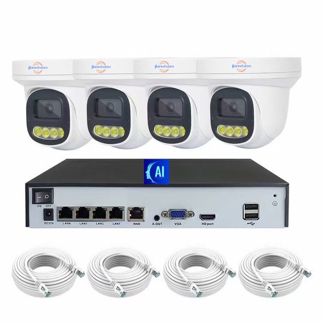 Jianvision 4-Channel 5MP AI Indoor Turret IP Camera System Smart Face Search Feature Waterproof IP66 NVR Video Playback CMOS