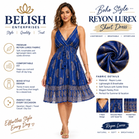 Robe mini bohème en rayonne imprimée à col en V pour femmes avec détails métalliques pour l'été, la plage et les vacances