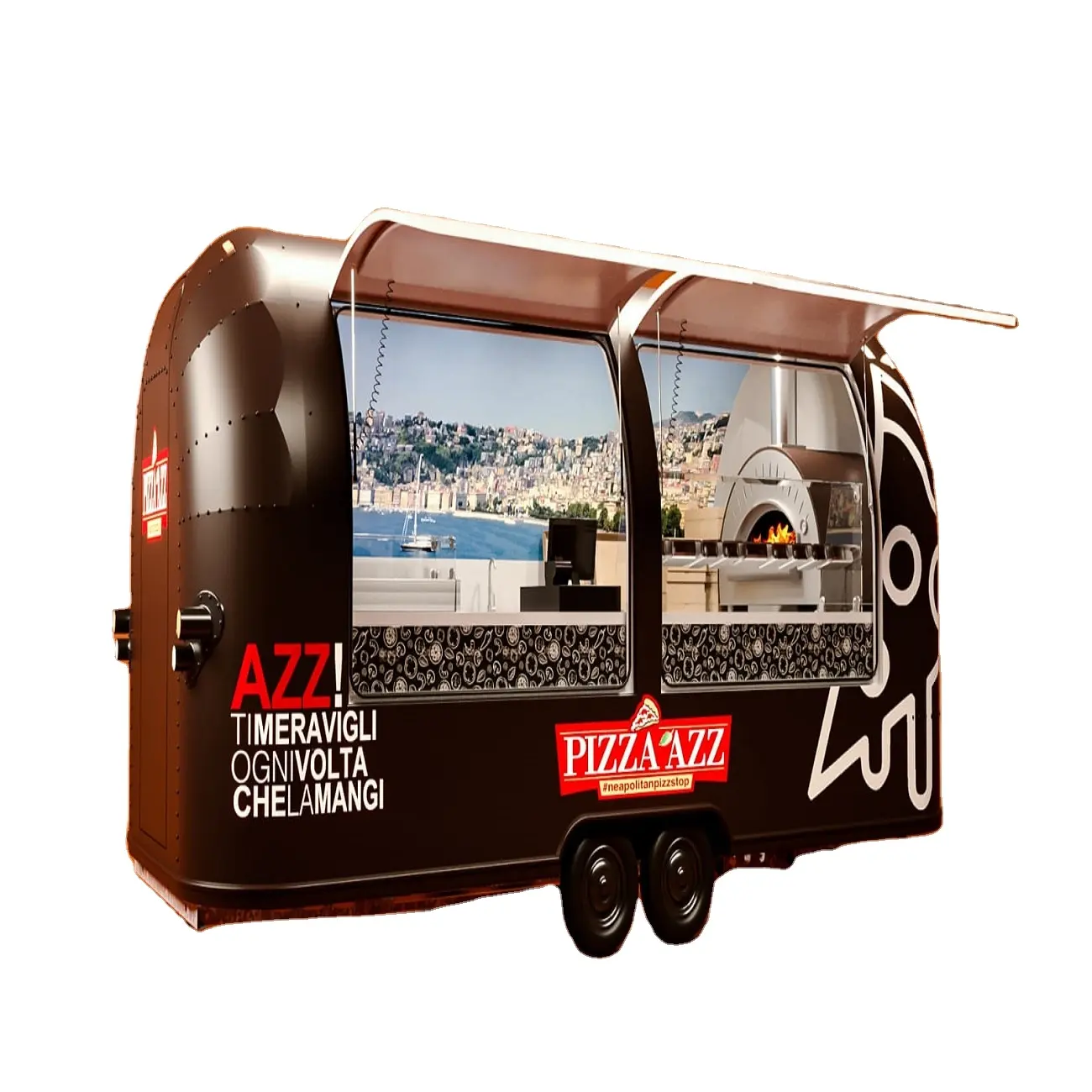 इतालवी गुणवत्ता गैस खाद्य ट्रक 3x1.70m खाद्य ट्रेलर मोबाइल के लिए निर्यात प्रामाणिक Neapolitan पिज्जा स्ट्रीट खाद्य