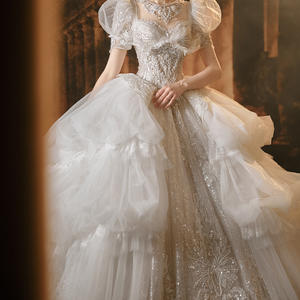 Jancember LSMX002 Princesa Puff Sleeve Classic Ball Gown Vestidos de novia para mujer - Product Image 4