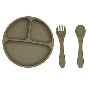 Lot de 3 pièces de vaisselle pour enfants : Assiette d'apprentissage en silicone avec ventouse, cuillère et fourchette pour bébé - Product Image 4