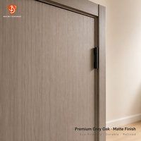 Puerta Interior Moderna Mexin de Panel Plano de Madera Gris, Insonorizada, Precolgada con Marco para Dormitorio, Apartamento, Renovación del Hogar