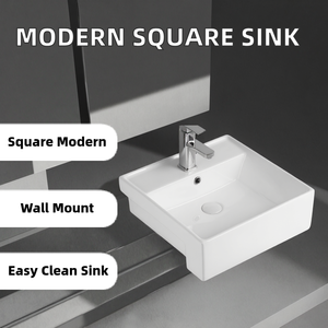 Lavabo de pared cuadrado SPYKER, lavabo de baño con un solo orificio, grifo cromado, diseño minimalista, acabado brillante - Product Image 2