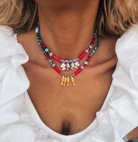 Collar de Acero Inoxidable con Cuentas Azules Griegas y Gran Ojo de Cristal, Amuleto de Verano Azul Claro y Rojo, Regalo para Ella en su Cumpleaños
