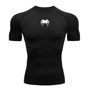 Camisetas de compresión deportivas <span class=keywords><strong>Elite</strong></span> de manga corta ajustadas para hombre con diseño de cabeza de serpiente, cuello redondo y tela opaca para realce muscular. - Product Image 2