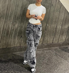 Pantaloni Jeans <span class=keywords><strong>Cargo</strong></span> da <span class=keywords><strong>Donna</strong></span> Autunno Inverno Multitasche Grandi Larghi, Sexy a Vita Alta Stile Streetwear Casual Dritti in Denim - Product Image 5