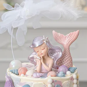 2023美人鱼公主主题派对装饰生日纸杯蛋糕礼帽海星蛋糕装饰生日派对插件