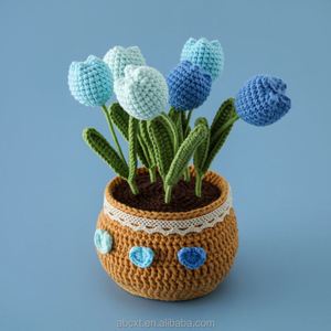 Handmade Knitted Artificial Crochet Tulip Flower Pot Plant Home Decoration for <b>Graduation</b> and Halloween - Product Image 3