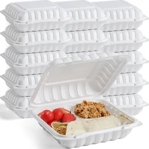 9X9 Inch Food Grade Fast Food Takeaway Box Microwavable Stackable Clamshell Food Containers