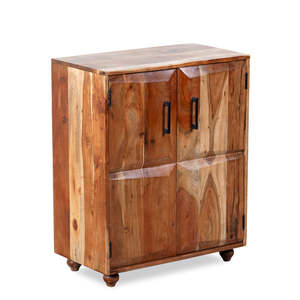 Mueble de Cocina Rústico Tradicional de Madera de Mango, Tallado a Mano, con Acabado Blanco, 2 Puertas y 2 Cajones, para Comedor - Product Image 4