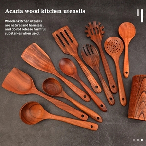Produits de cuisine de marque privée de haute qualité, spatule en bois d'acacia, cuillère, ensemble d'ustensiles de cuisine pour la cuisine à domicile, ustensiles de cuisine antiadhésifs - Product Image 5