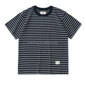 Camiseta tejida caqui informal de verano para hombre, cuello redondo Sea Soul, suelta acoplada, peso pesado, rayas, manga corta, venta al por mayor China - Product Image 3