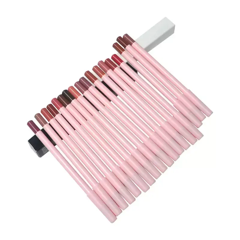 Private Label Cosmetic Pink Tube 18 Colors Customize Logo Creamy Lipliner Waterproof Long Lasting Smooth Lip Liner Pencil