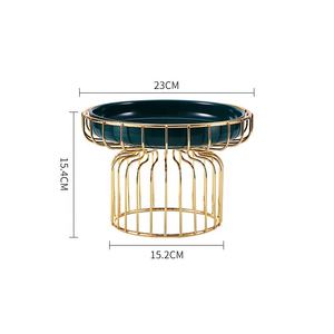 Yaratıcı altın Metal kuş kafesi tek ve çift katmanlı ekran kek tatlı otel düğün dekorasyon için seramik tepsi ile standı - Product Image 5