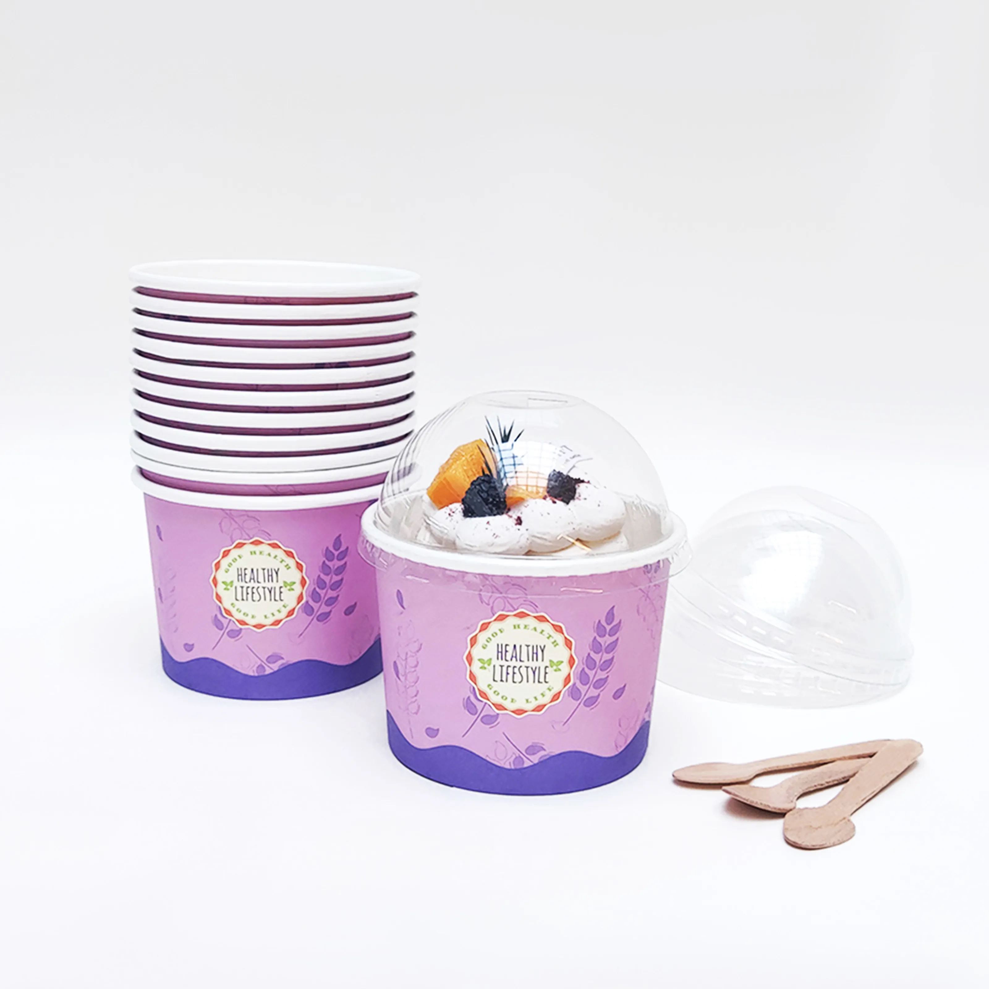 Alta calidad personalizada 3oz 4oz 5oz 6oz 8oz Envasado de alimentos congelados Tazón Tazas de helado de papel con tapa