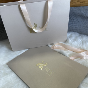Custom Luxury Pearl <b>Paper</b> Gold Foil Bag with Ribbon Handle Reusable for Promotion Food & Cosmetic Packaging Crafts - Product Image 2