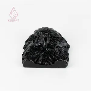 Hot Sale Carving Stone Black Obsidian Goshawk Head Animal Carving For Decoration