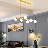 Luminaires d'îlot de lustre en or moderne, globes en verre de lait à 8 lumières, éclairage suspendu linéaire pour îlot de cuisine