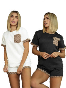 Conjunto de 2 Piezas de Shorts de Ciclismo con Estampado de Diseñador de Marca Famosa, Conjunto de Shorts de Ciclismo con Camiseta Jacquard para Mujer, Nuevo y Popular en Verano - Product Image 3