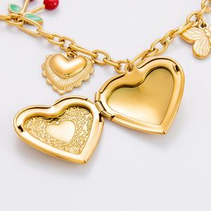 18K Gold Plated Stainless Steel Necklace with Peach Heart Pendant Trendy DIY Couple Heart <b>Cross</b> <b>Chain</b> for Parties - Product Image 4