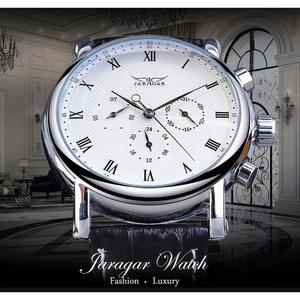 Montre mécanique automatique JARAGAR JAG6908, <span class=keywords><strong>six</strong></span> aiguilles, cadran à chiffres romains, bracelet <span class=keywords><strong>en</strong></span> cuir véritable, date de la semaine, montres de bureau - Product Image 6