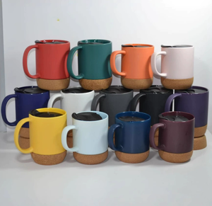 Bulk Matte <b>Ceramic</b> <b>Mug</b> with Cork Base & Plastic <b>Lid</b>, Custom Logo Promotional Coffee Cup <b>for</b> Corporate Gift Hotel Office - Product Image 4