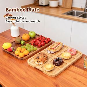 Bandeja de frutas de madera de acacia con divisores, bandeja portátil para refrigerios, para pícnic al aire libre, vajilla ecológica - Product Image 2