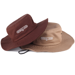 Sombrero de pescador liso de algodón de ala ancha con logotipo personalizado con cuerda - Product Image 1